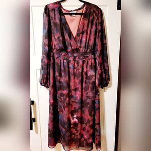 Sofia Women's Chiffon Midi Dress Long Sleeve 3X Boho Chic Abstract Dark Floral